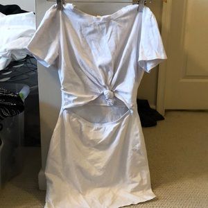 White open mid drift knot tie dress